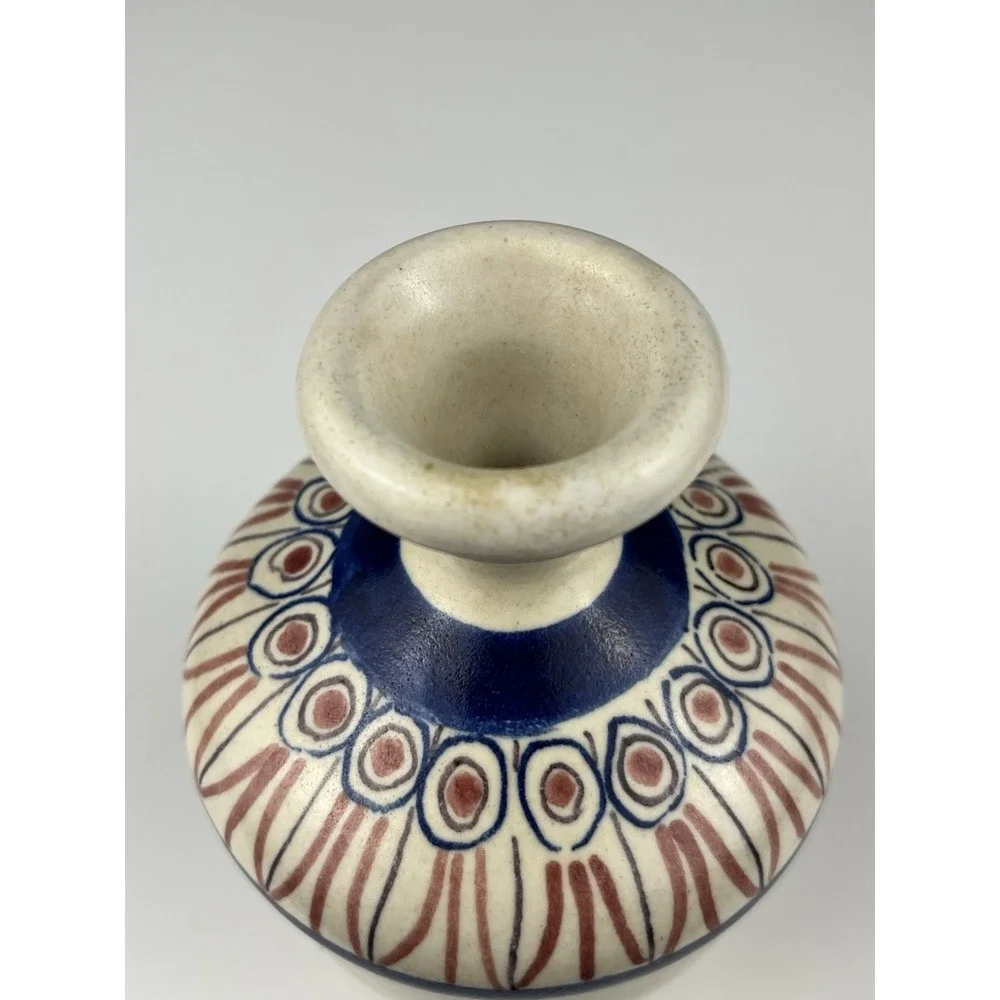Vintage Cassetta Vietri Pottery Vase Weed Pot Cobalt Blue Red Geometric Italy 5